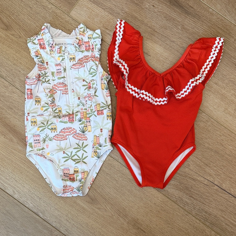 Janie and Jack Kids Swim One Piece - Red and White